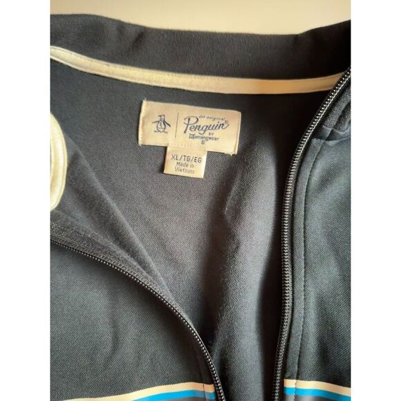 Men’s Original Penguin Full Zip Sweater Blue Red White XL Retro Track Jacket - Picture 4 of 8